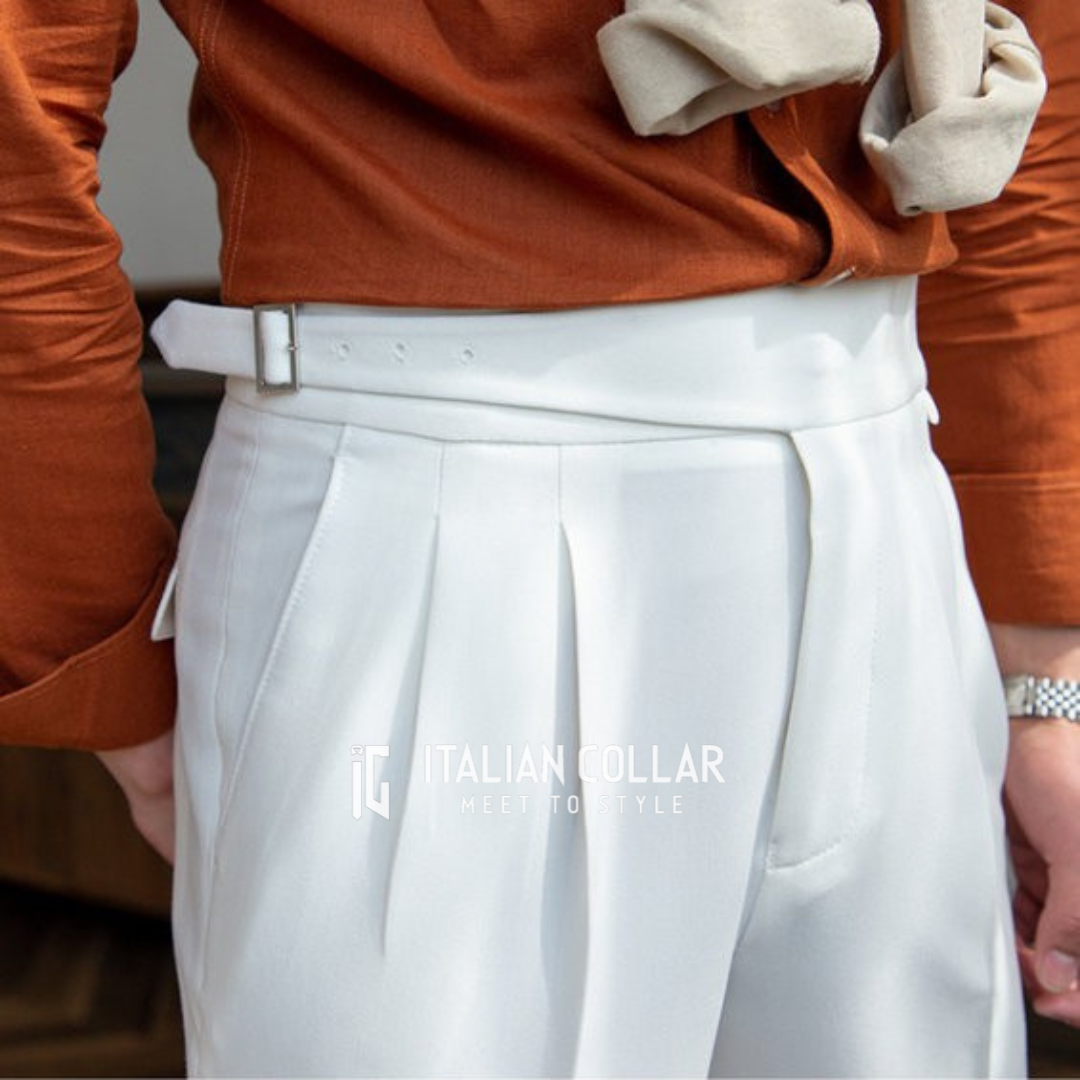 White Classic Buckle Gurkha Pants By Italian Collar