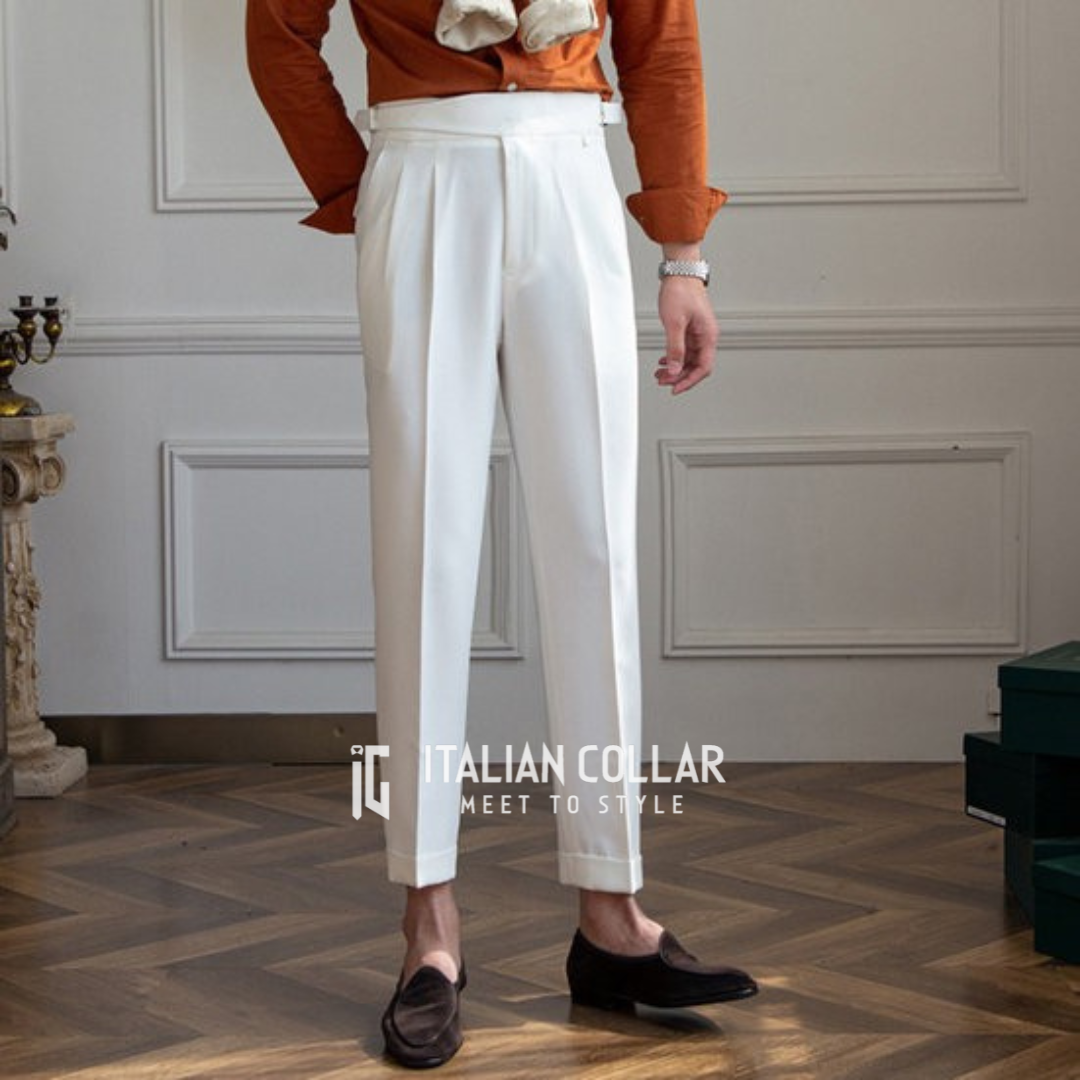 White Classic Buckle Gurkha Pants By Italian Collar
