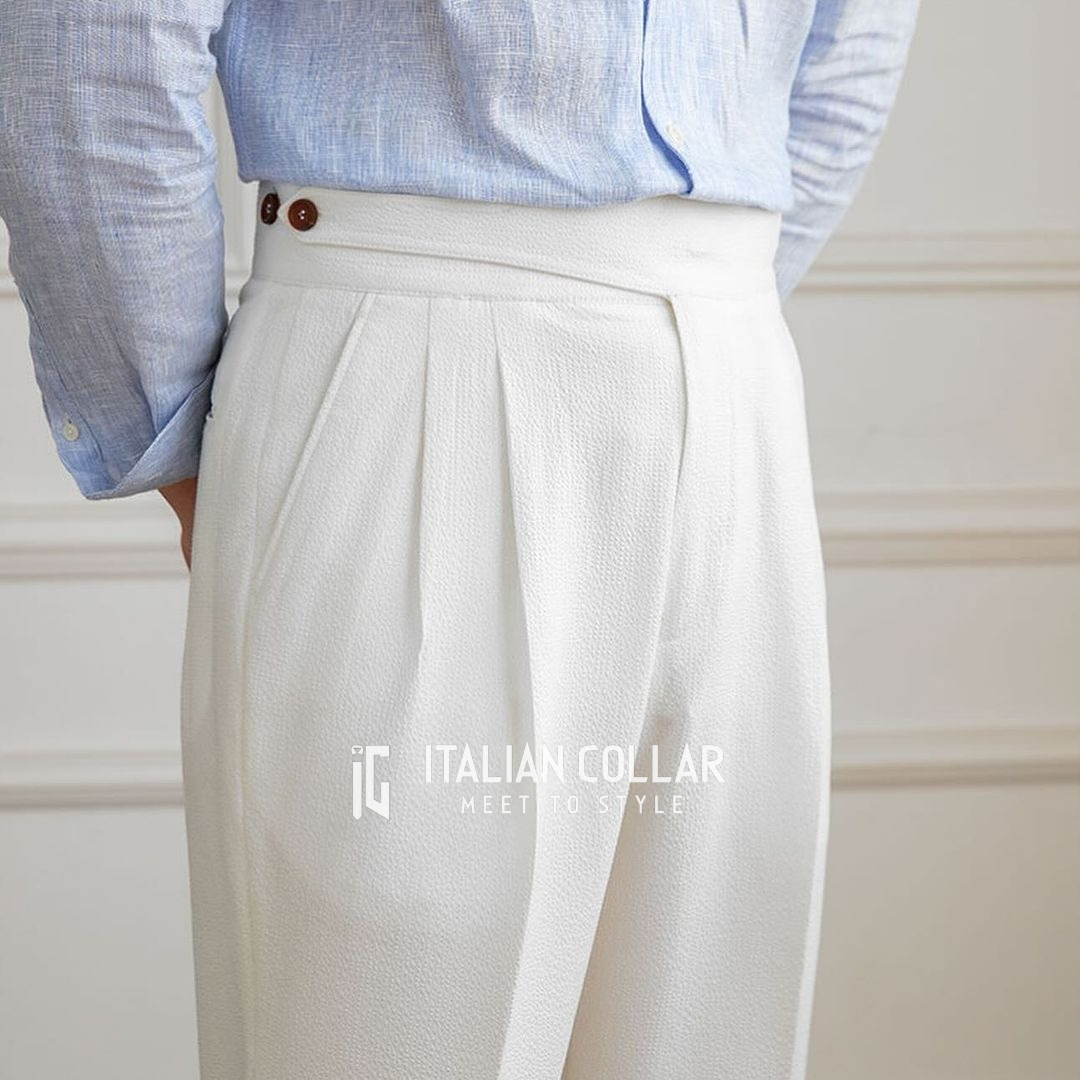 White Classic Buttoned Gurkha Pants By Italian Collar